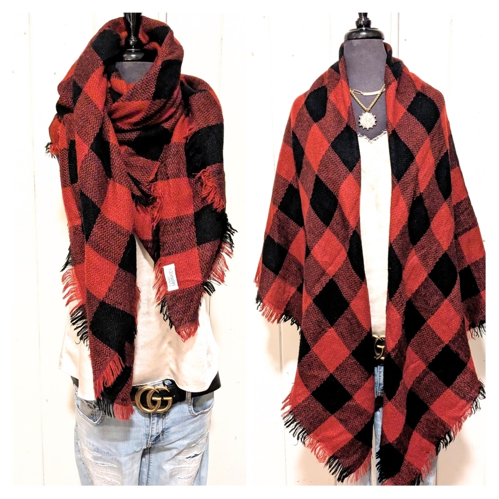 Plaid Red and Black Scarf